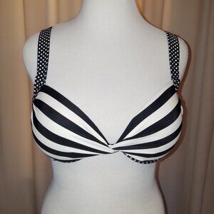 SO Black white stripe and polka dot swim top XL